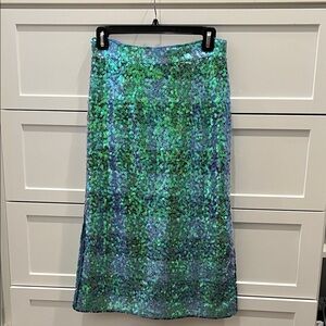 Maeve Green and Blue Sequin Pencil Skirt